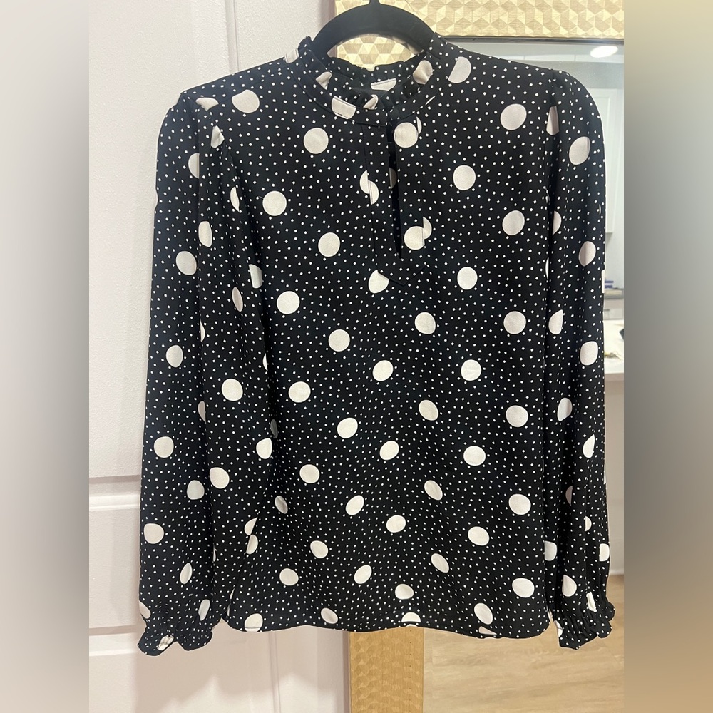 Karl Lagerfeld Black and White Polka Dot Blouse Women’s Small